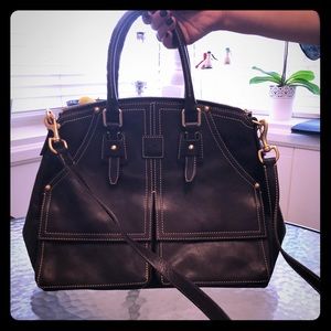 Brown Leather Handbag with Gold Hardware.